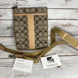 NWOT - Tan Brown Coach KITT Messenger Crossbody Signature Canvas Purse Bag